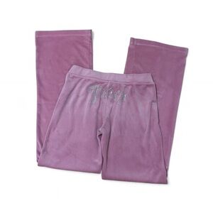 Juicy Couture Light Pink Lowrise Velour Rhinestone Logo Track Pants